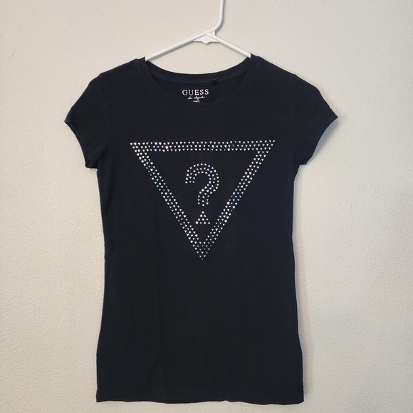Guess Black Tee with Silver Embellished Triangle - Picture 1 of 5